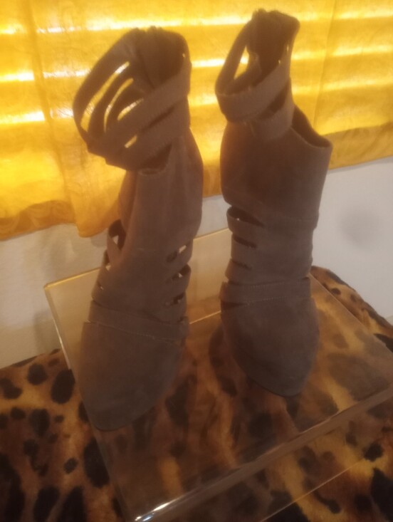 JustFab Shoes - JustFab Women’s Strappy Peep-Toe Booties in Gray "FREE GIFT INCLD"